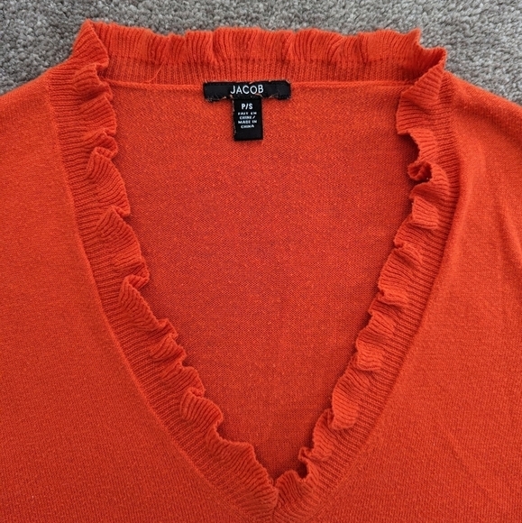 JACOB ruffled neck orange sweater women's size Small - Picture 2 of 8